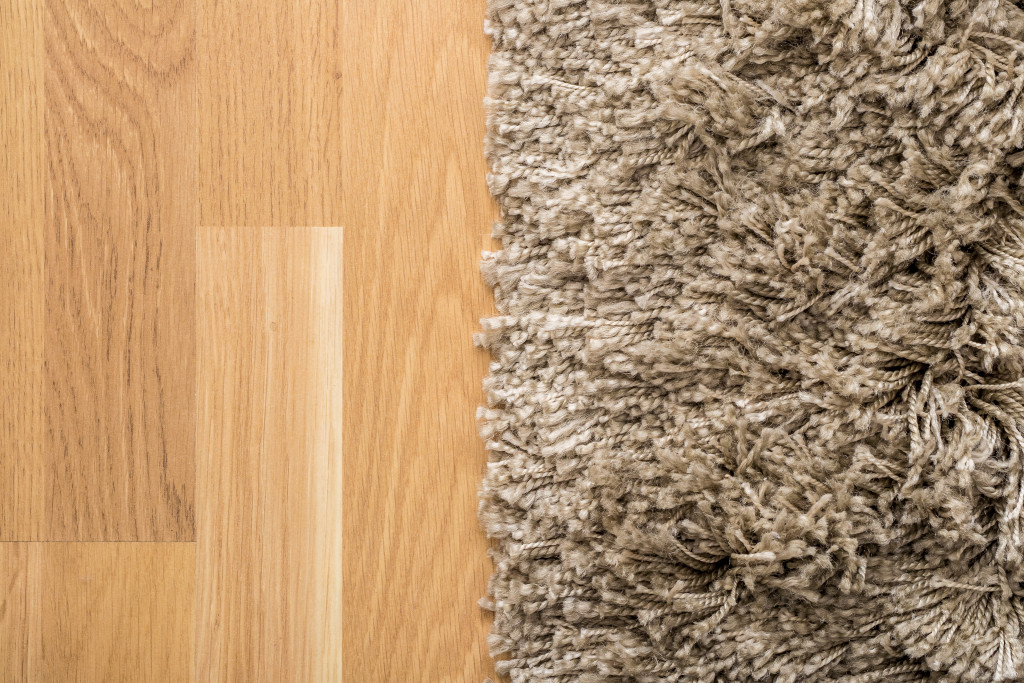 fluffy carpet on a wooden floor