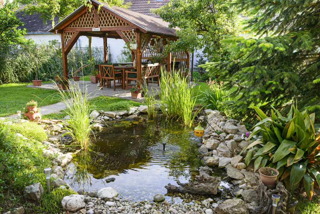 backyard with pond